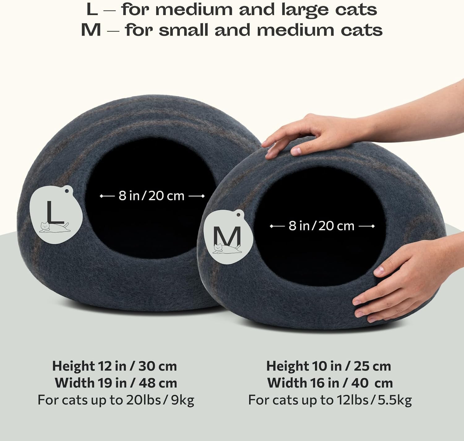 Cat Cave – Premium Felt Cat Bed for Indoor Cats, Handmade 100% Merino Wool (Large, Slate Grey)