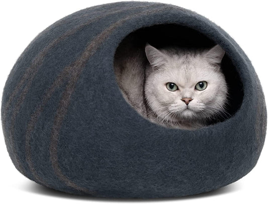 Cat Cave – Premium Felt Cat Bed for Indoor Cats, Handmade 100% Merino Wool (Large, Slate Grey)