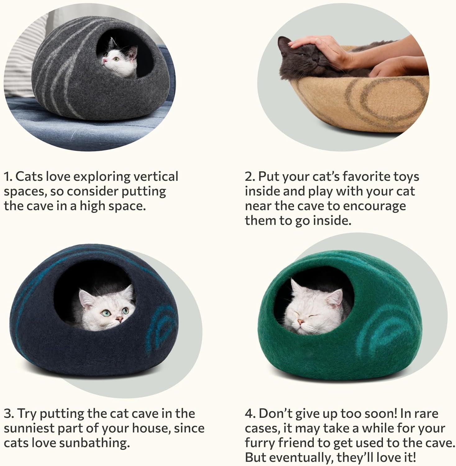 Cat Cave – Premium Felt Cat Bed for Indoor Cats, Handmade 100% Merino Wool (Large, Slate Grey)
