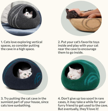 Cat Cave – Premium Felt Cat Bed for Indoor Cats, Handmade 100% Merino Wool (Large, Slate Grey)