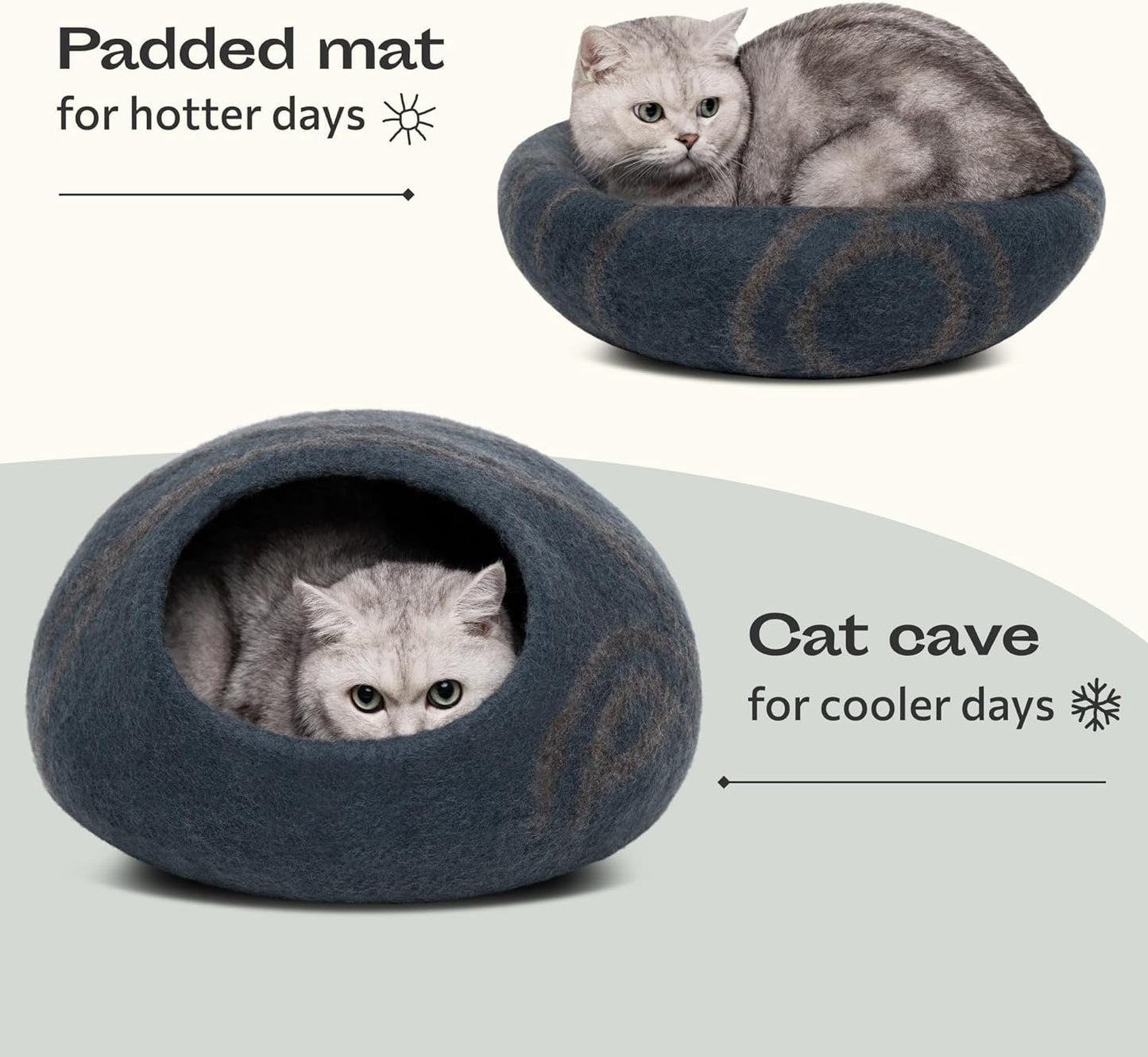 Cat Cave – Premium Felt Cat Bed for Indoor Cats, Handmade 100% Merino Wool (Large, Slate Grey)
