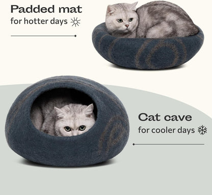 Cat Cave – Premium Felt Cat Bed for Indoor Cats, Handmade 100% Merino Wool (Large, Slate Grey)